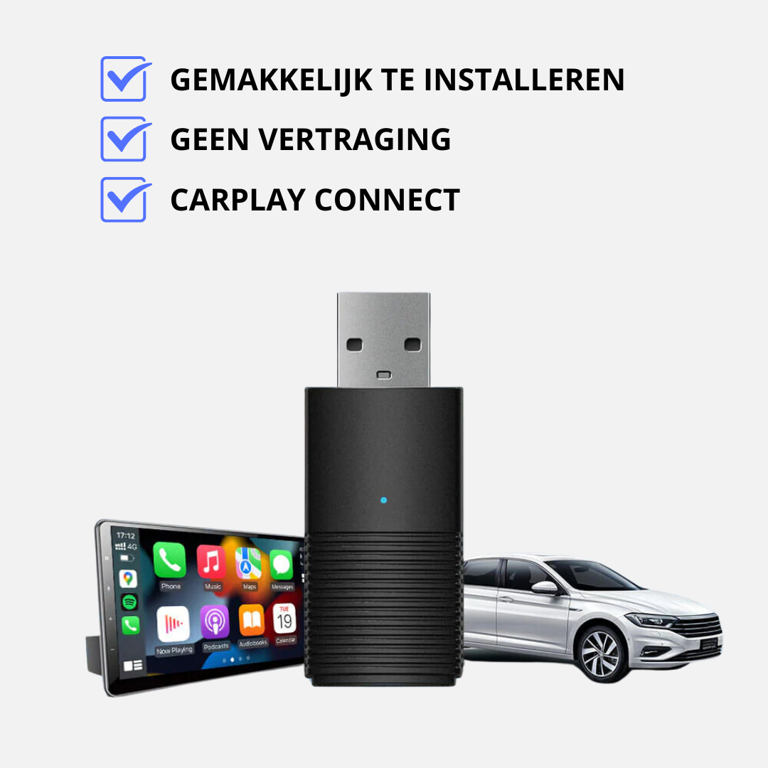 Langaton CarPlay-sovitin, yhteensopiva Applen ja Androidin kanssa | välitön plug & play -yhteys