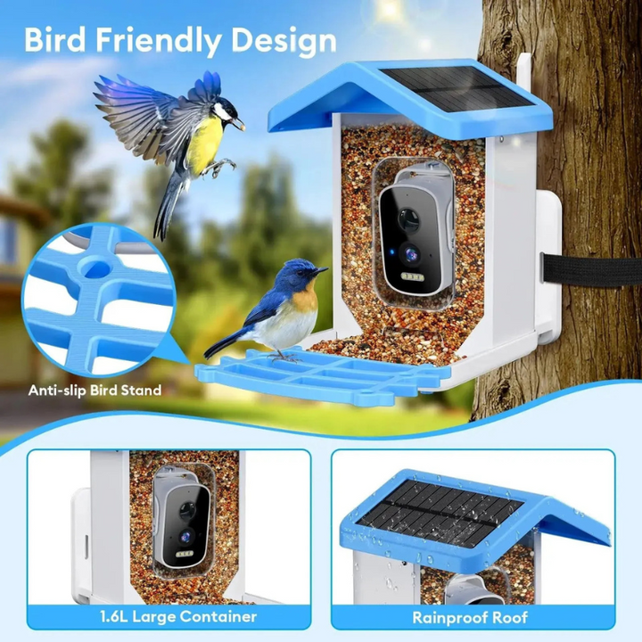 BirdieYou alimentador automático inteligente para pássaros | Câmera Full HD 5MP com visão noturna e painel solar