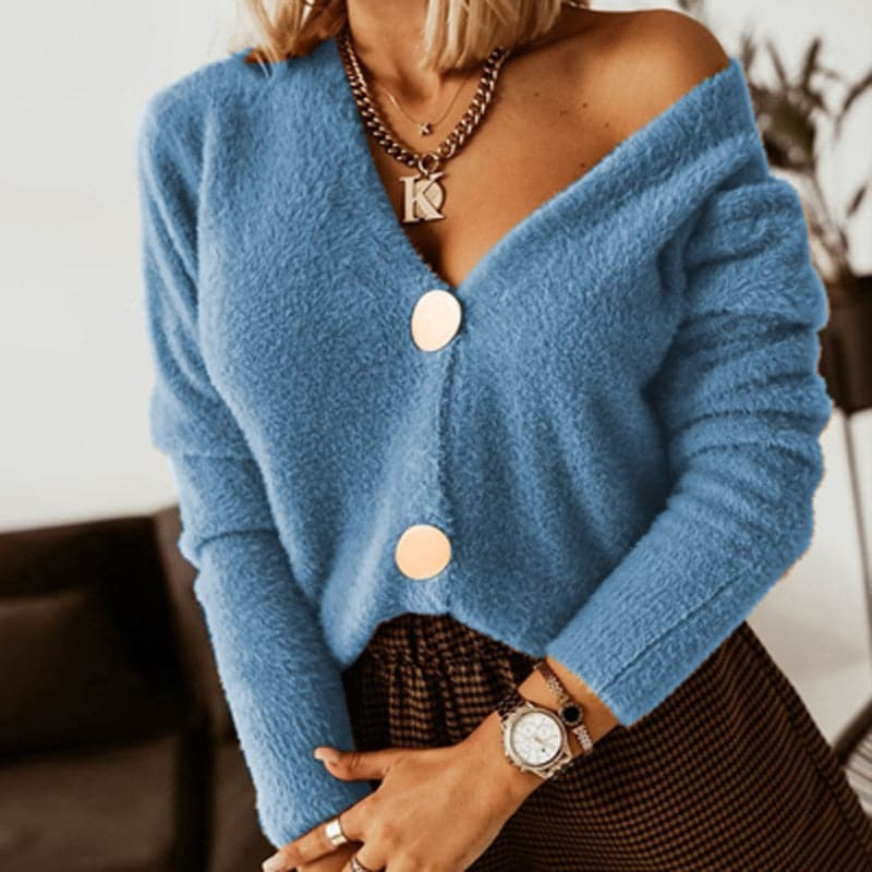 Twinks cardigan for women | Oversized cardigan with deep V-neck and elegant buttons