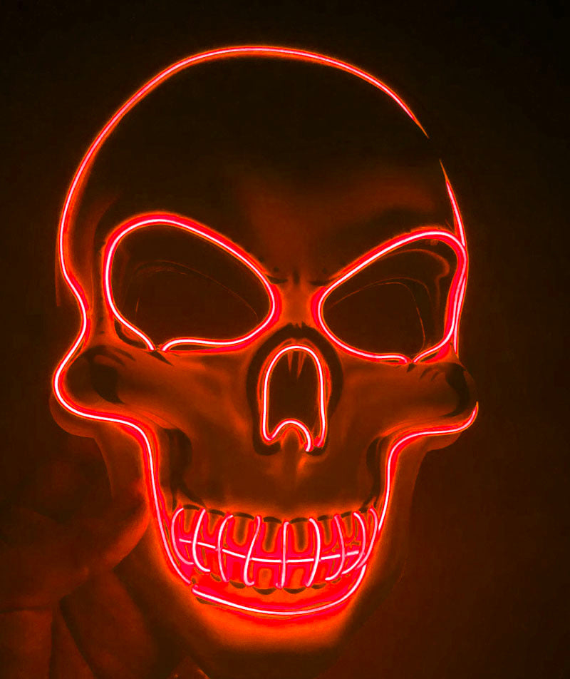 Máscara de calavera LED multicolor para Halloween - efecto neón luminoso y aterrador