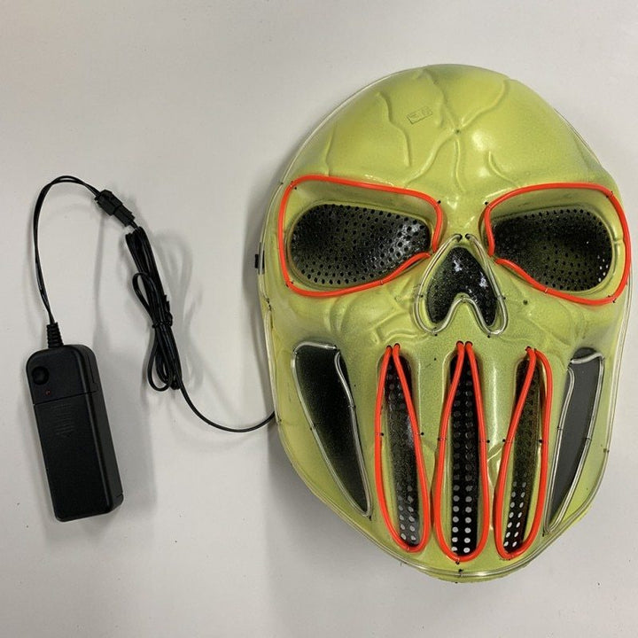 Mască de craniu LED de Halloween - albastru neon și roșu, efect luminos înfricoșător