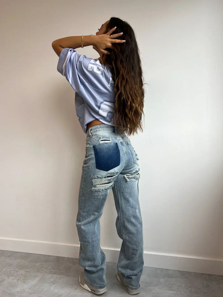 Becky Straight Leg Jeans | Høj talje med riflede detaljer