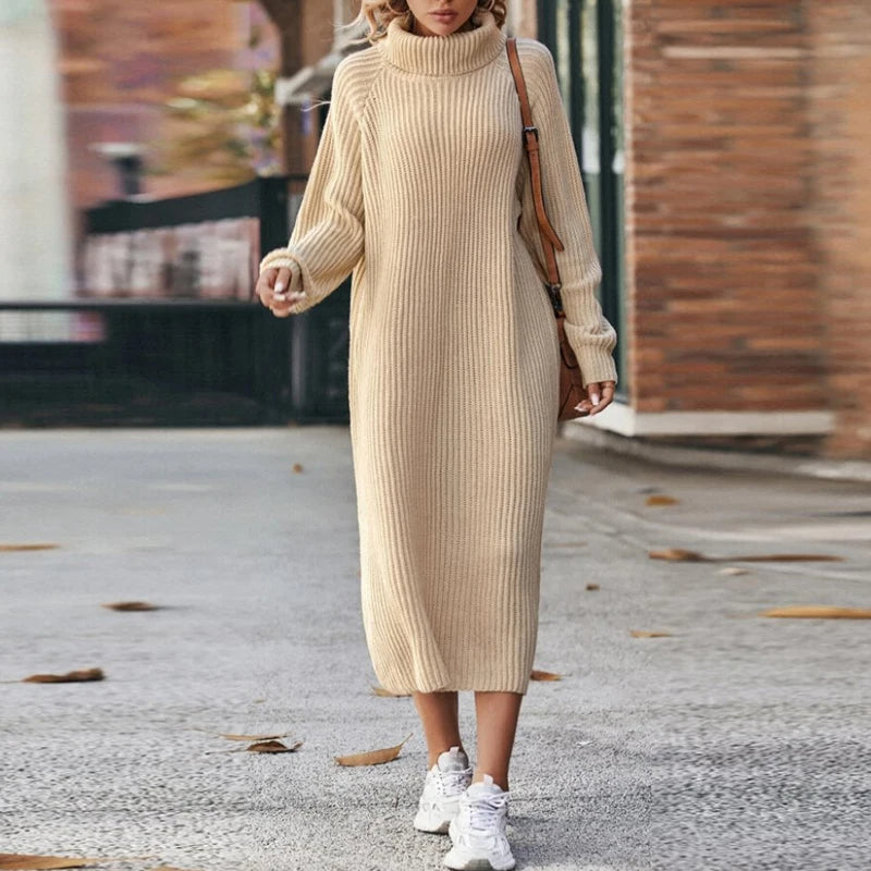 Maxi robe-pull pour femmes à col montant | Confort et style hivernal