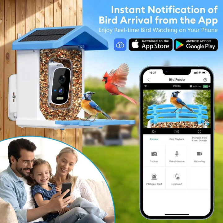 BirdieYou alimentador automático inteligente para pássaros | Câmera Full HD 5MP com visão noturna e painel solar