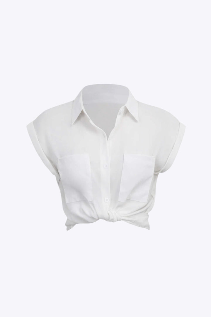 Vittoria Women's Shirt | Minimalist shirt with knot below and rolled up sleeves