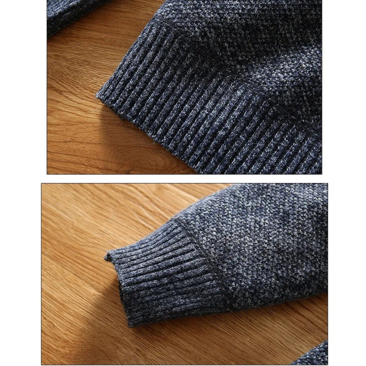 Pulover pentru bărbați cu fermoar | Material tricotat, guler cu fermoar pe jumătate și croială lejeră
