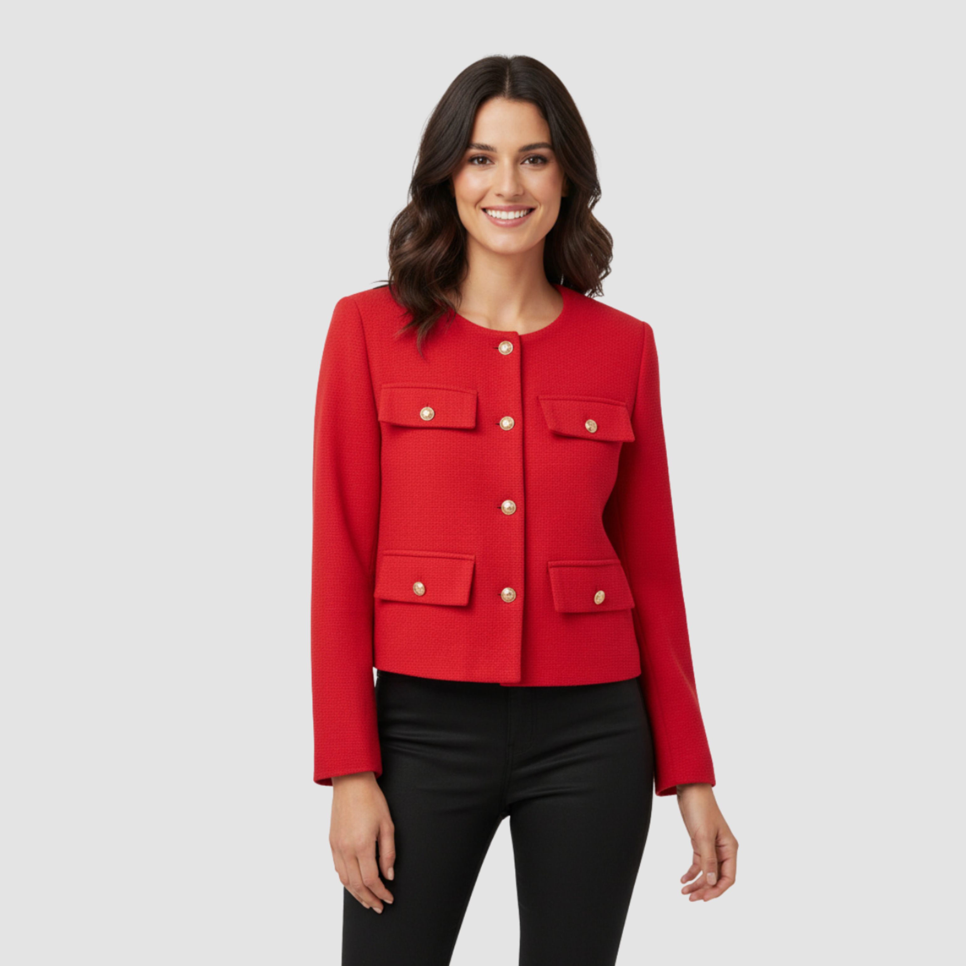 Kort blazer til kvinder med elegante guldknapper og struktureret pasform