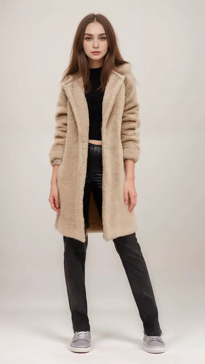 Emily Dame Teddyjakke | Blød og Fluffy Frakke til Vinter og Elegance