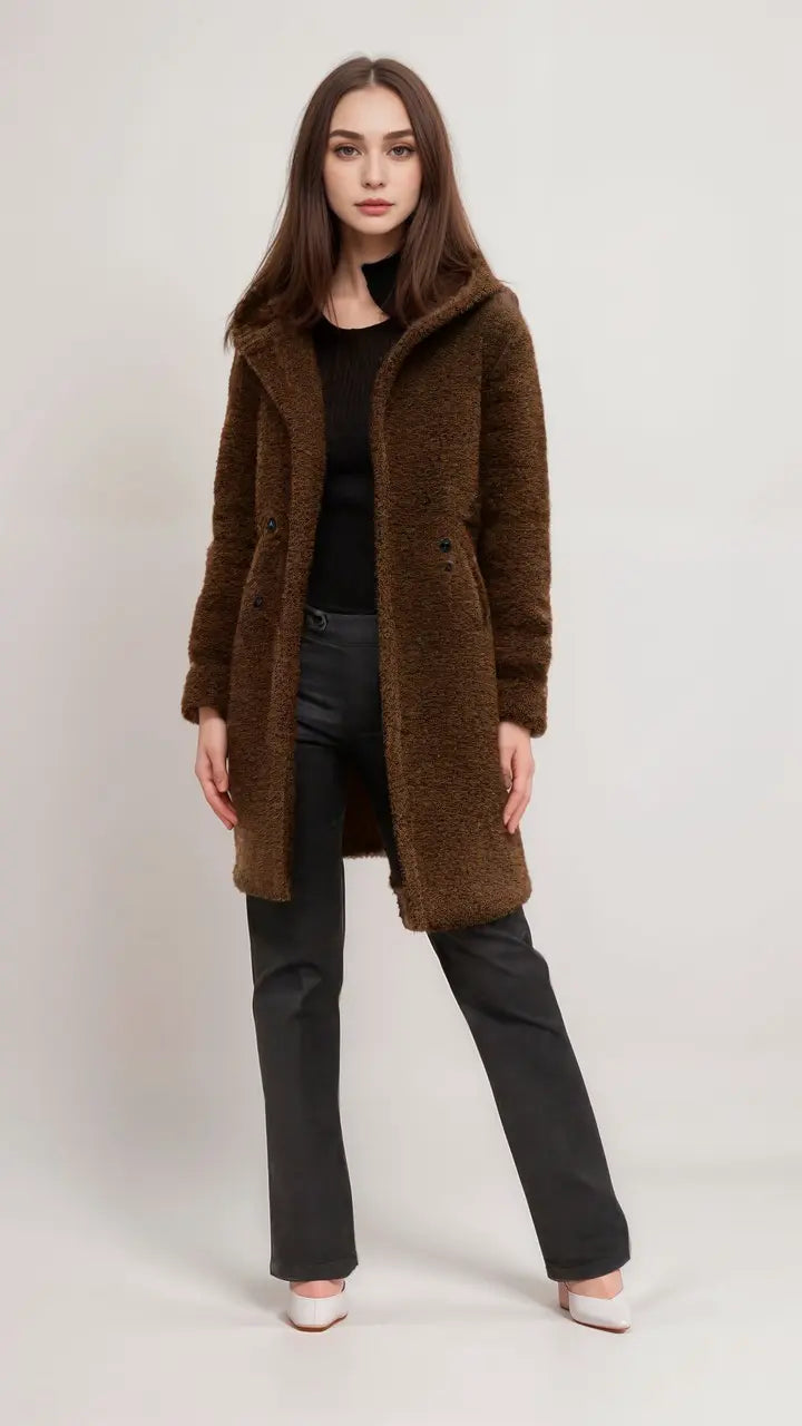 Emily Dame Teddyjakke | Blød og Fluffy Frakke til Vinter og Elegance