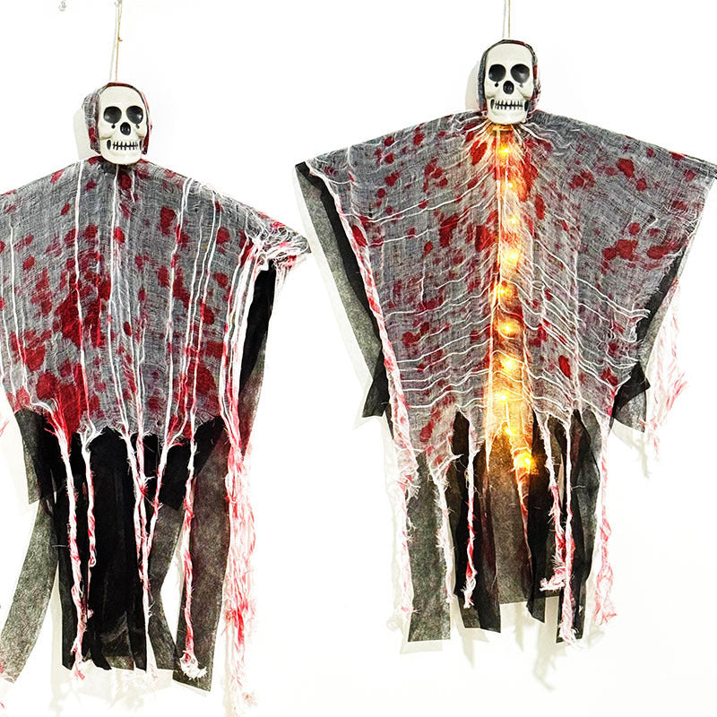 Decoración de Halloween LumiCreepy - esqueleto fantasma iluminado para colgar con efecto sangriento