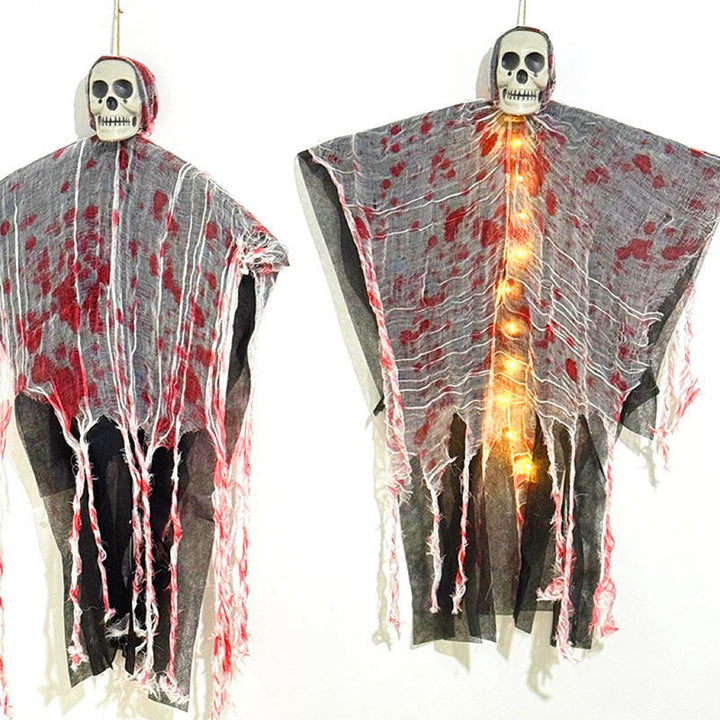 Decoración de Halloween LumiCreepy - esqueleto fantasma iluminado para colgar con efecto sangriento
