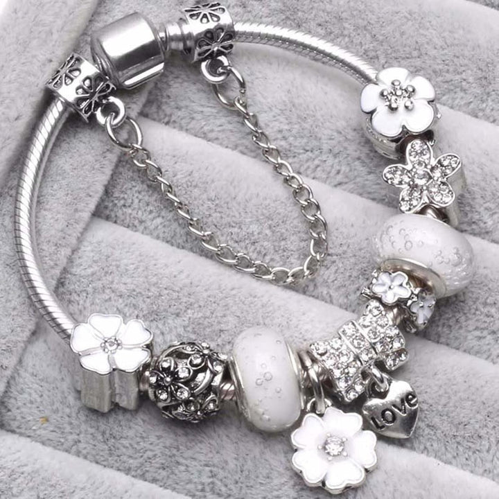 925 Sterling silver bracelet with flower charms | Elegant women's jewelry gift