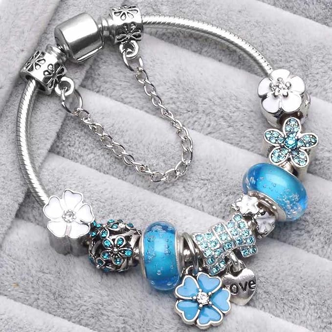 925 Sterling silver bracelet with flower charms | Elegant women's jewelry gift