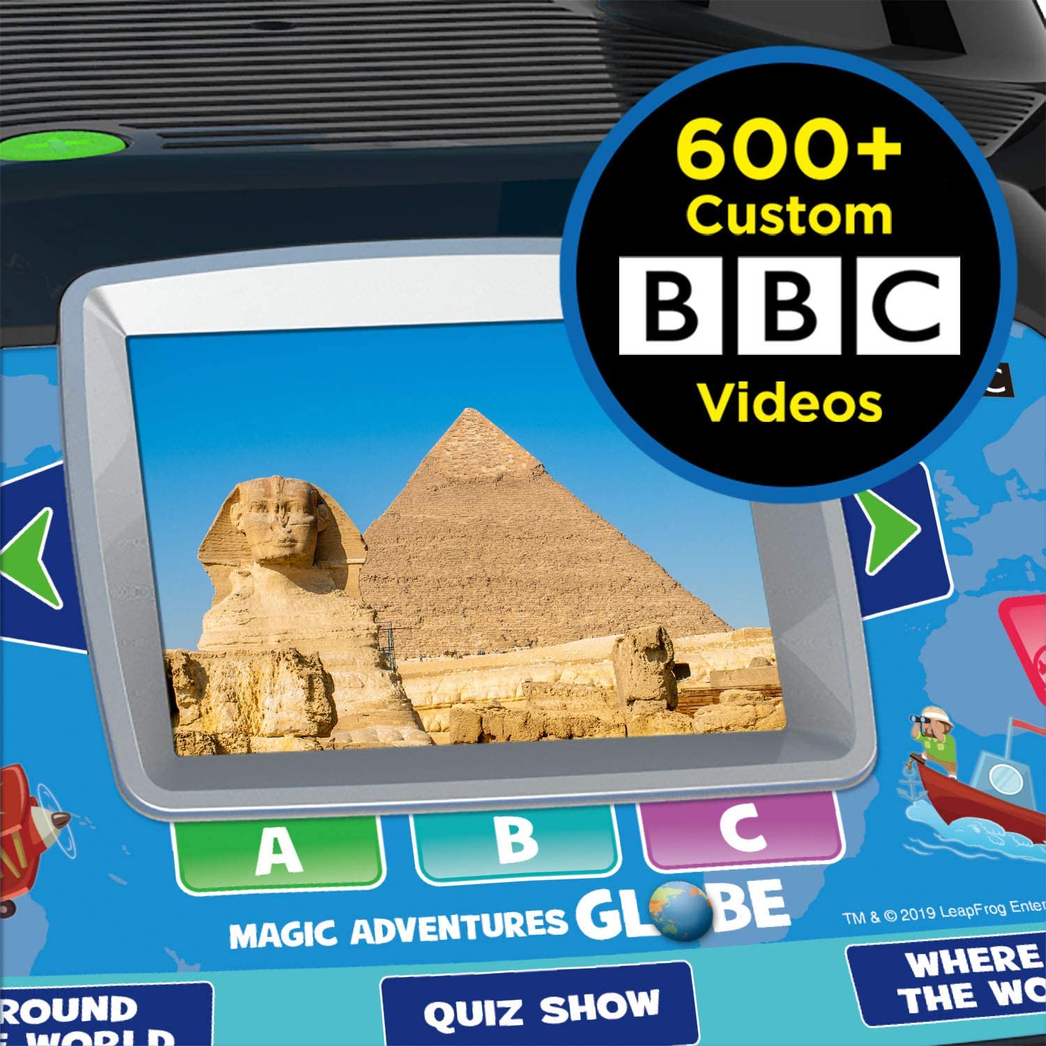 Børnevenlig globus med interaktiv skærm, viser Sfinxen og pyramiden i Giza. Inkluderer 600+ tilpassede BBC-videoer. Lærerigt legetøj til børn.