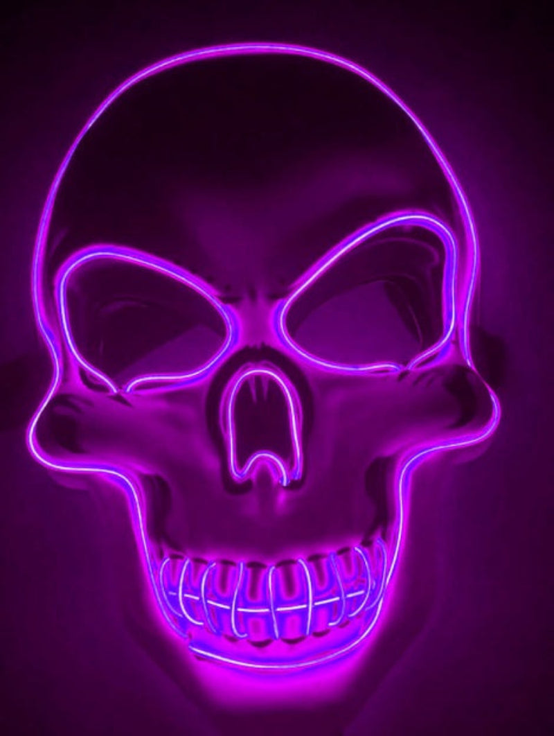 Máscara de calavera LED multicolor para Halloween - efecto neón luminoso y aterrador