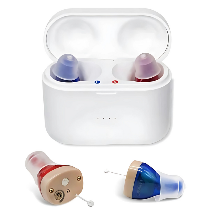 Invisible hearing aids with button batteries and crystal sound