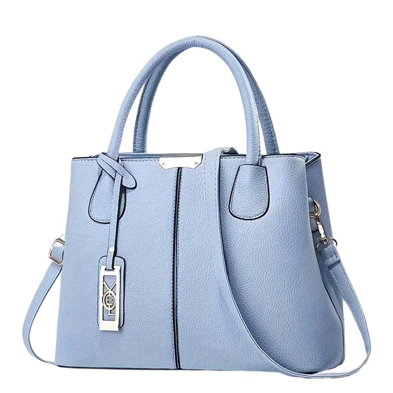 Lys blå læderhåndtaske med dobbelt håndtag og aftagelig skulderrem. Elegant design, ideel til modebevidste kvinder. Perfekt til hverdagsbrug.