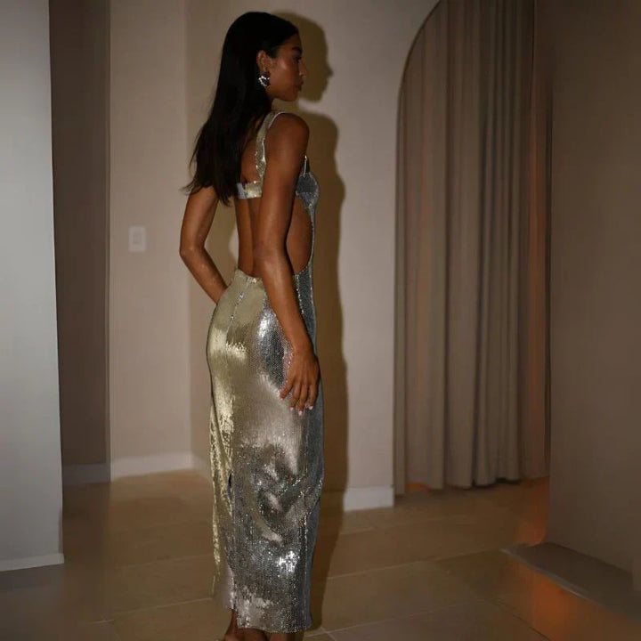 Vestido de noche para mujer - largo, brillante con escote cuadrado para gala y ocasiones especiales