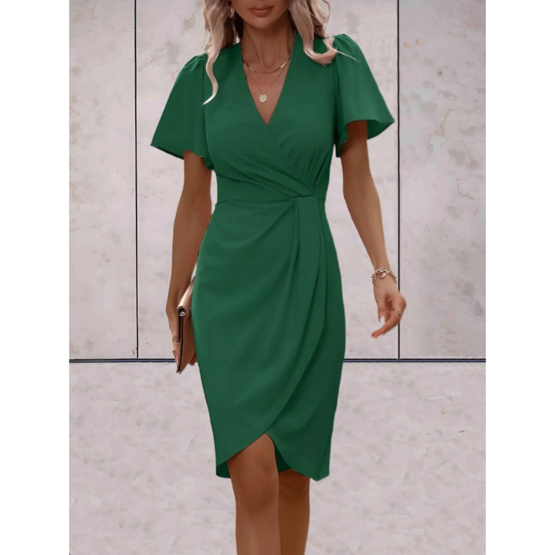 Evelina Wrap Dress til kvinder | Elegant V-hals-kjole med flydende ærmer og behagelig pasform