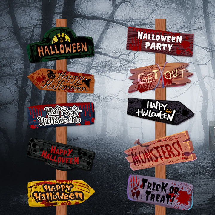 Set cu 10 semne de Halloween - decorațiune de petrecere înfricoșătoare reutilizabilă