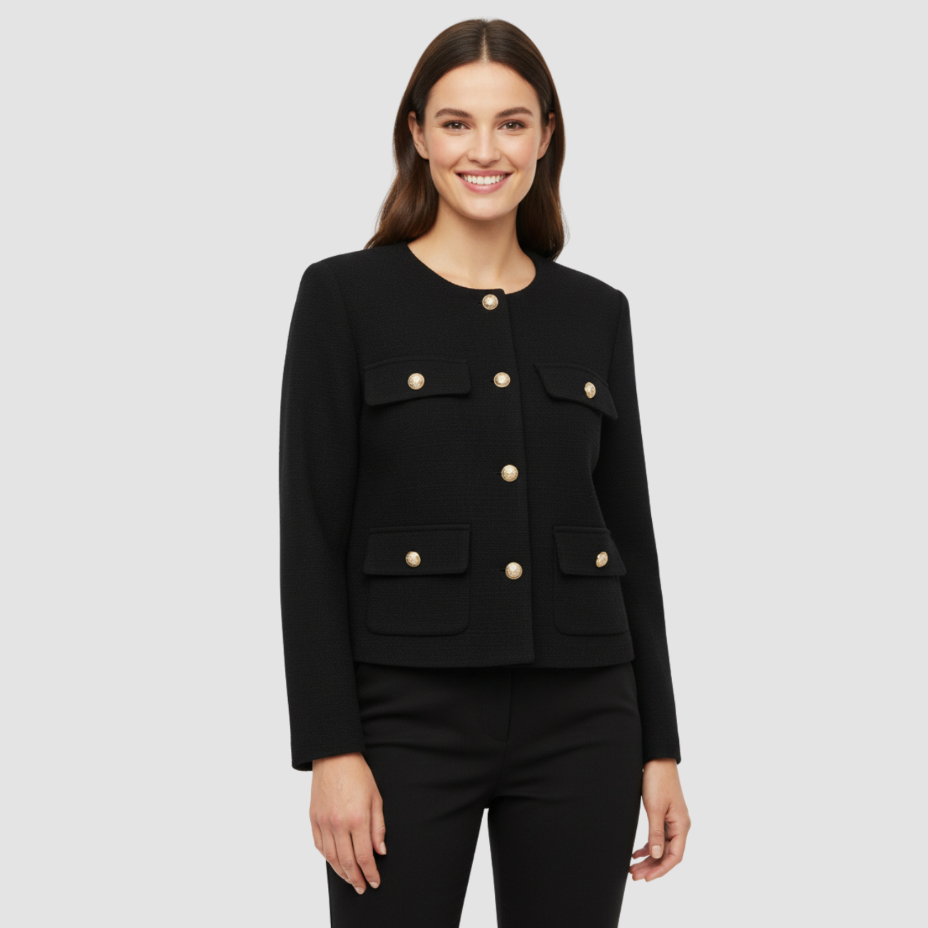 Kort blazer til kvinder med elegante guldknapper og struktureret pasform