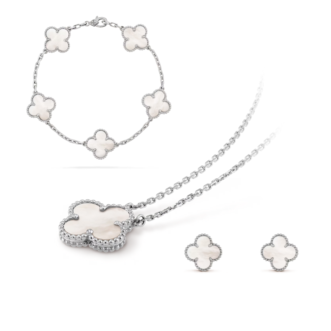 Conjunto de Joias Celeste Clover | Colar, pulseira e brincos antialérgicos em aço inoxidável