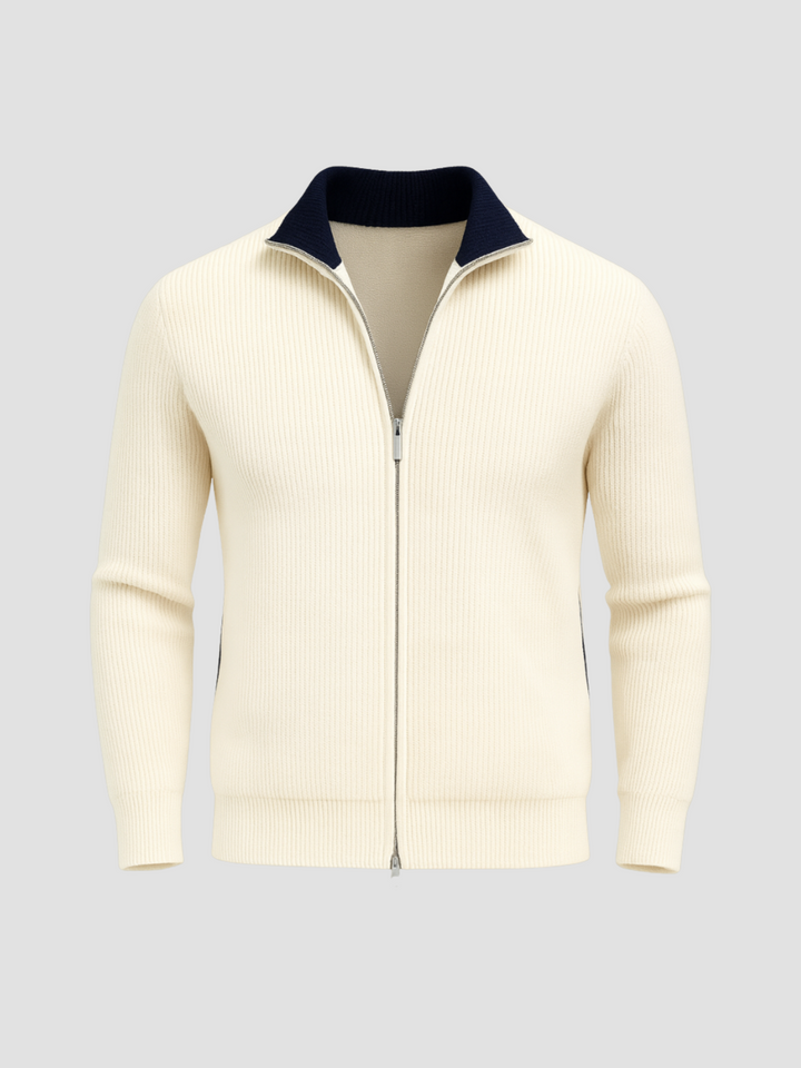 Kamizelka męska z dzianiny z zamkiem błyskawicznym | Wszechstronna elegancja kontrastujący kołnierz komfort