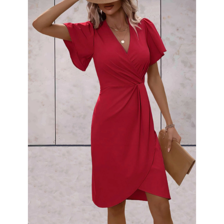 Evelina Wrap Dress til kvinder | Elegant V-hals-kjole med flydende ærmer og behagelig pasform