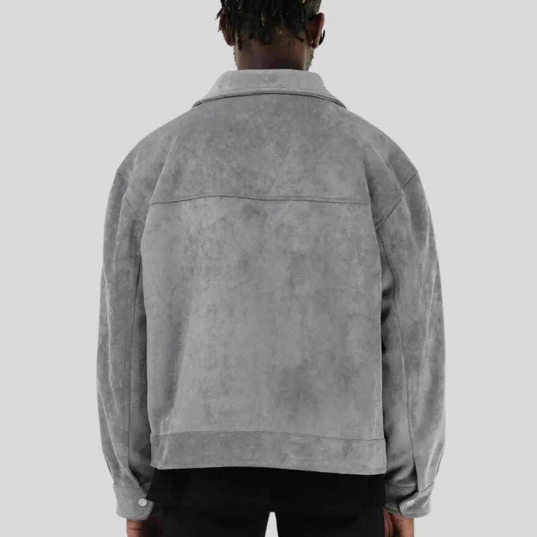 Kurtka skórzana męska | Zamszowy zamek błyskawiczny Elegancka na jesień