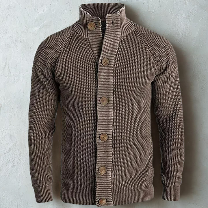 Cardigan tricotat cu rețea pentru bărbați | Croială strâmtă cu guler elegant tip stand-up