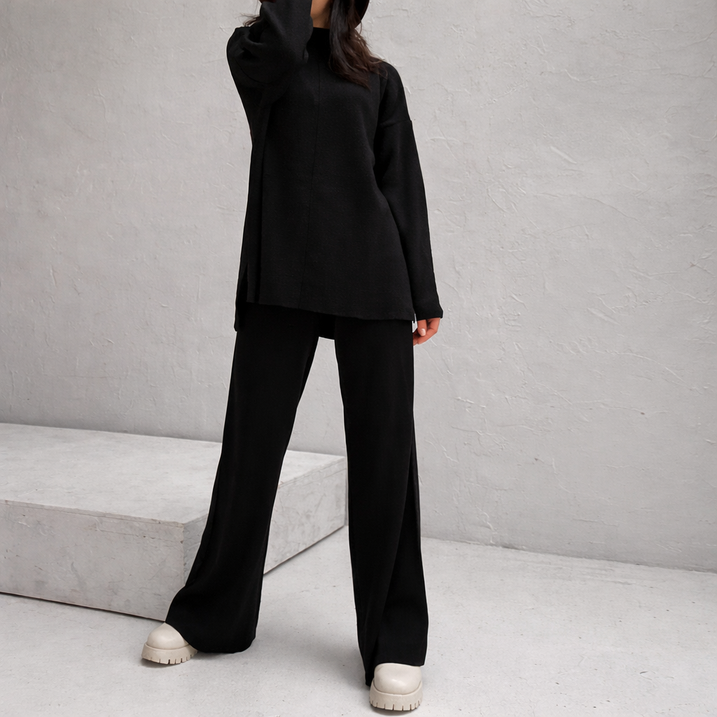 Set de odihnă tricotat pentru femei cu picioare largi și confort moale