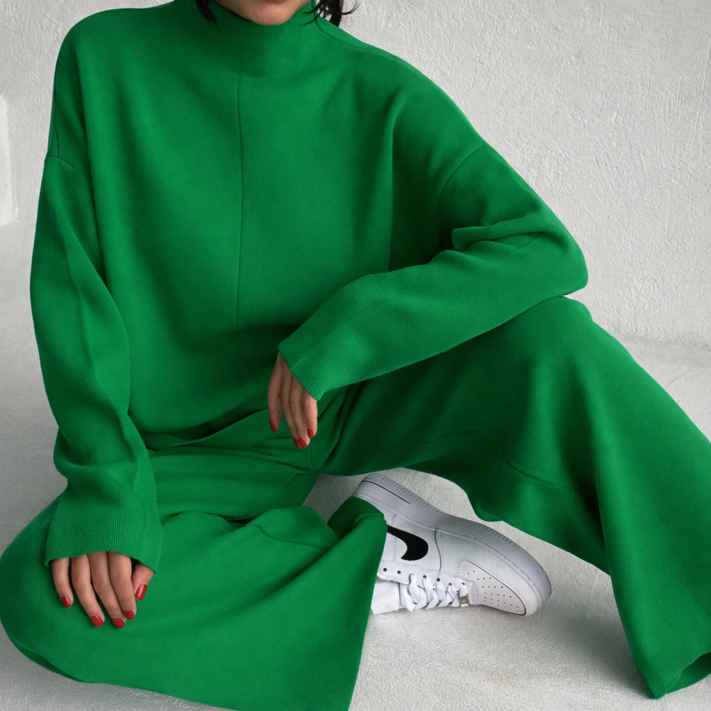 Set de odihnă tricotat pentru femei cu picioare largi și confort moale