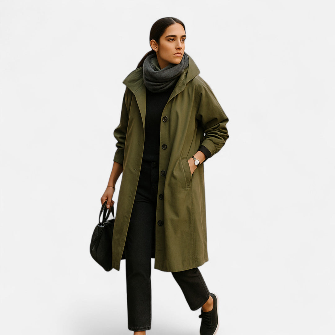 Dame Trenchcoat | Vandtæt Tidløs Jakke med Hætte Elegant