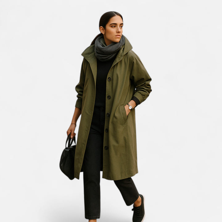 Dame Trenchcoat | Vandtæt Tidløs Jakke med Hætte Elegant