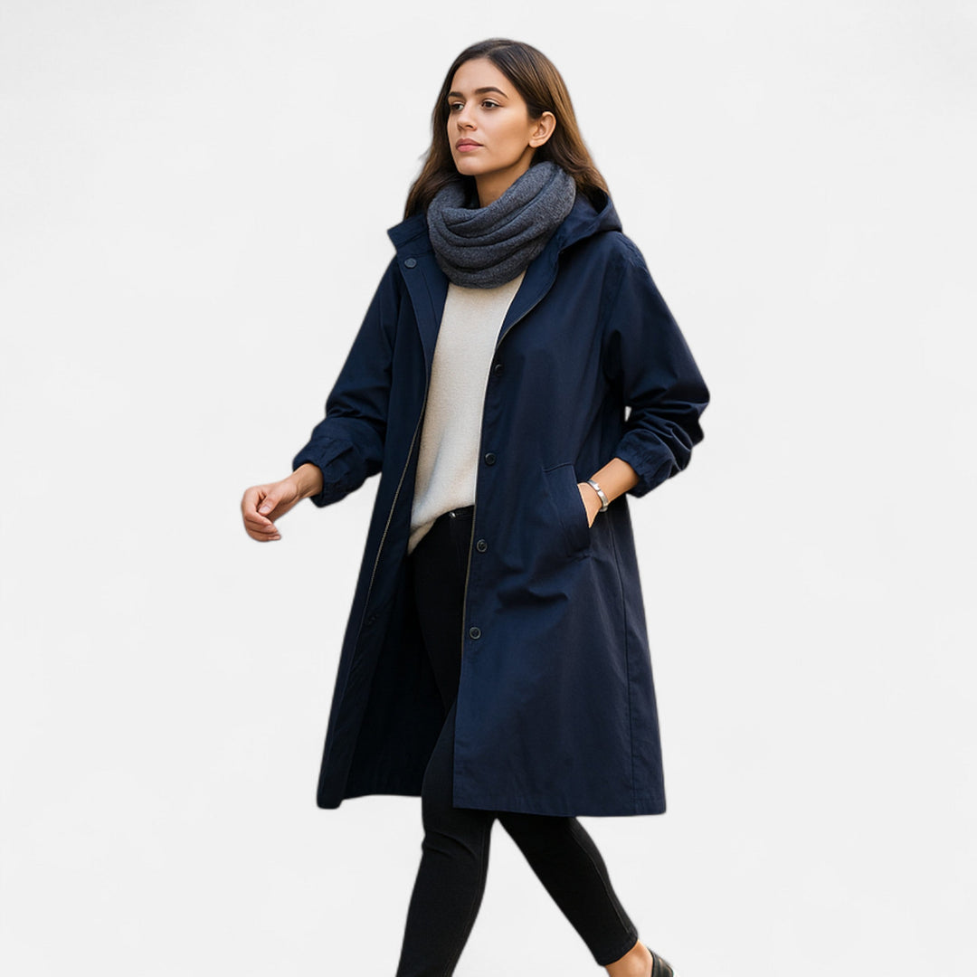 Dame Trenchcoat | Vandtæt Tidløs Jakke med Hætte Elegant