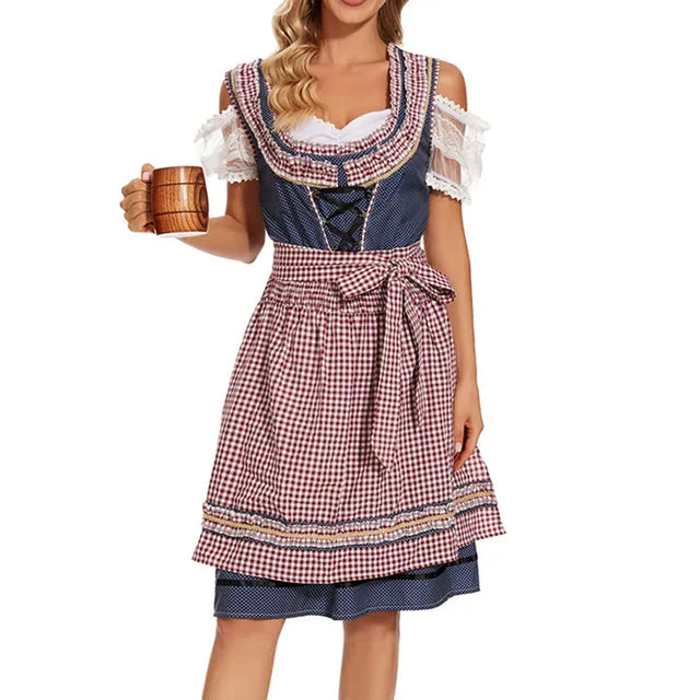 Rochie Dirndl pentru femei AlpenFlair | Rochie tradițională Oktoberfest cu tartan și șorț