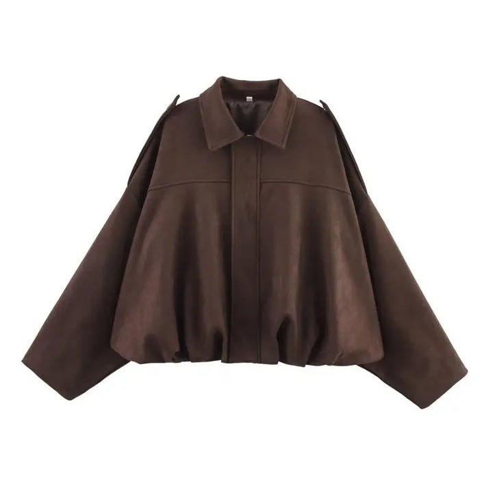 Dame Ruskind Bomberjakke | Brun/Grøn Læderjakke Casual Elegant Stil