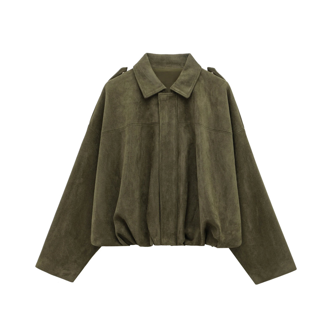 Dame Ruskind Bomberjakke | Brun/Grøn Læderjakke Casual Elegant Stil
