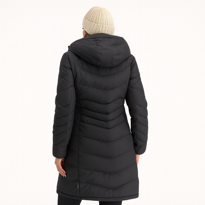 Women's Long Winter Jacket - Warm and Lightweight with Hood and Practical Pockets
