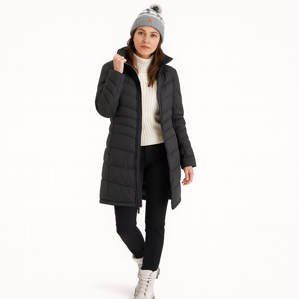 Women's Long Winter Jacket - Warm and Lightweight with Hood and Practical Pockets