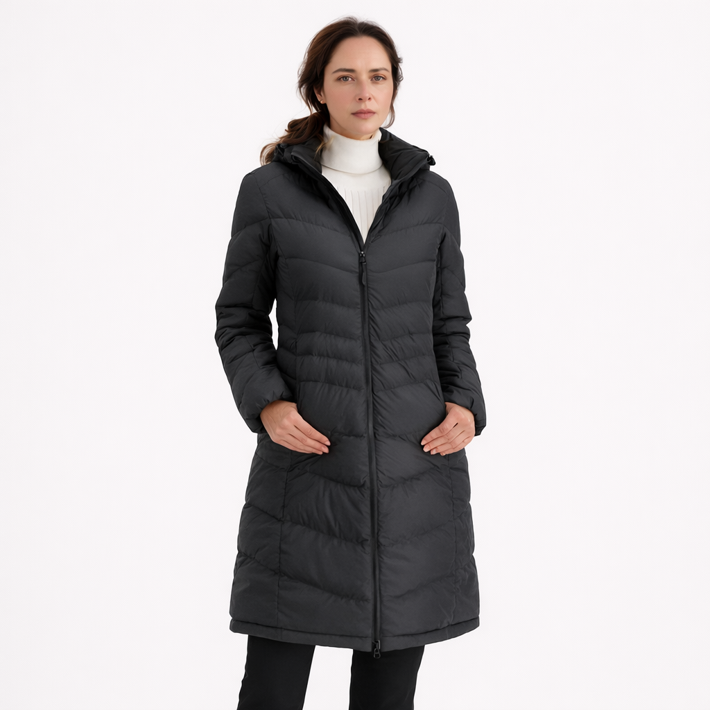 Women's Long Winter Jacket - Warm and Lightweight with Hood and Practical Pockets