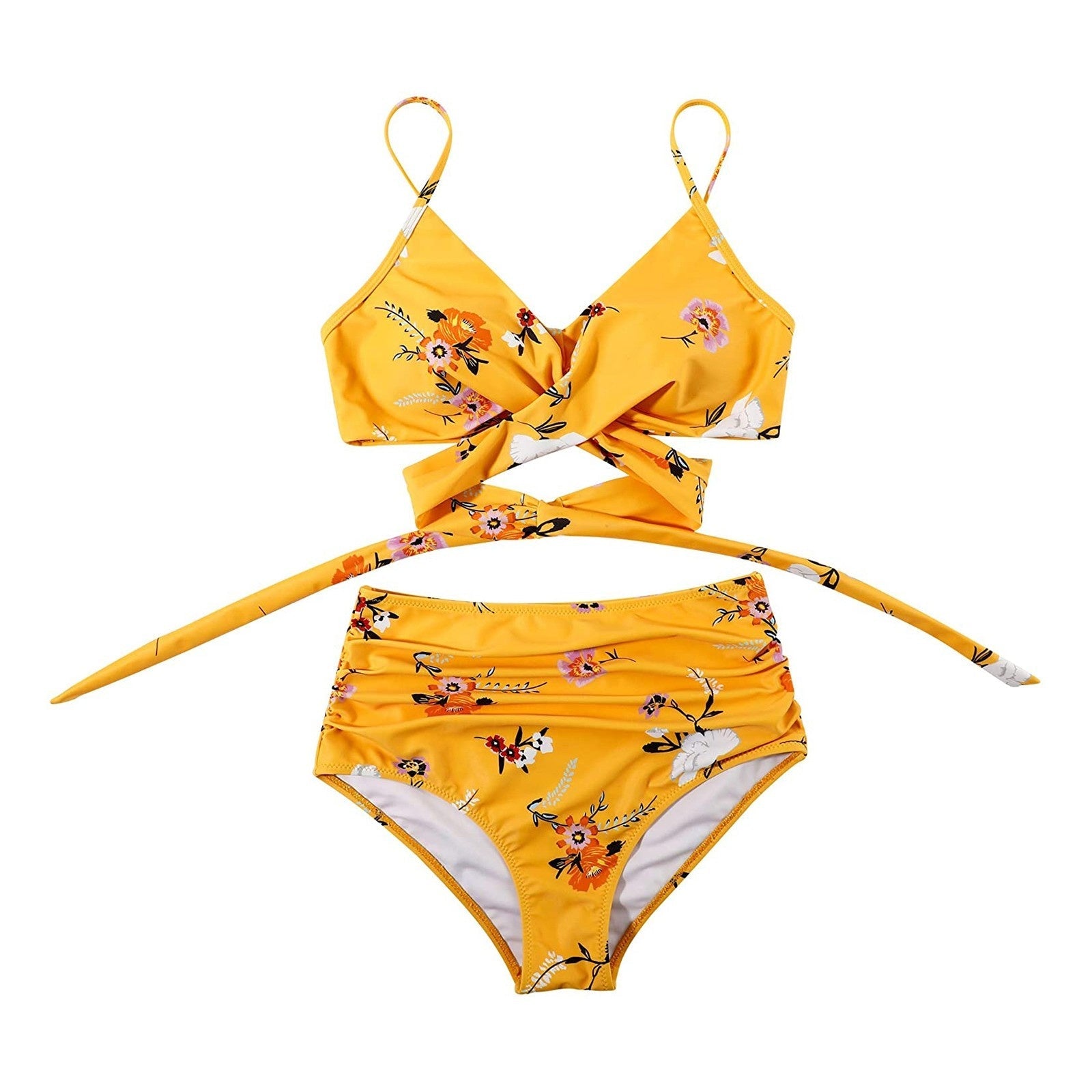 Bikini coloré pour femmes avec taille haute et coupe soutenante