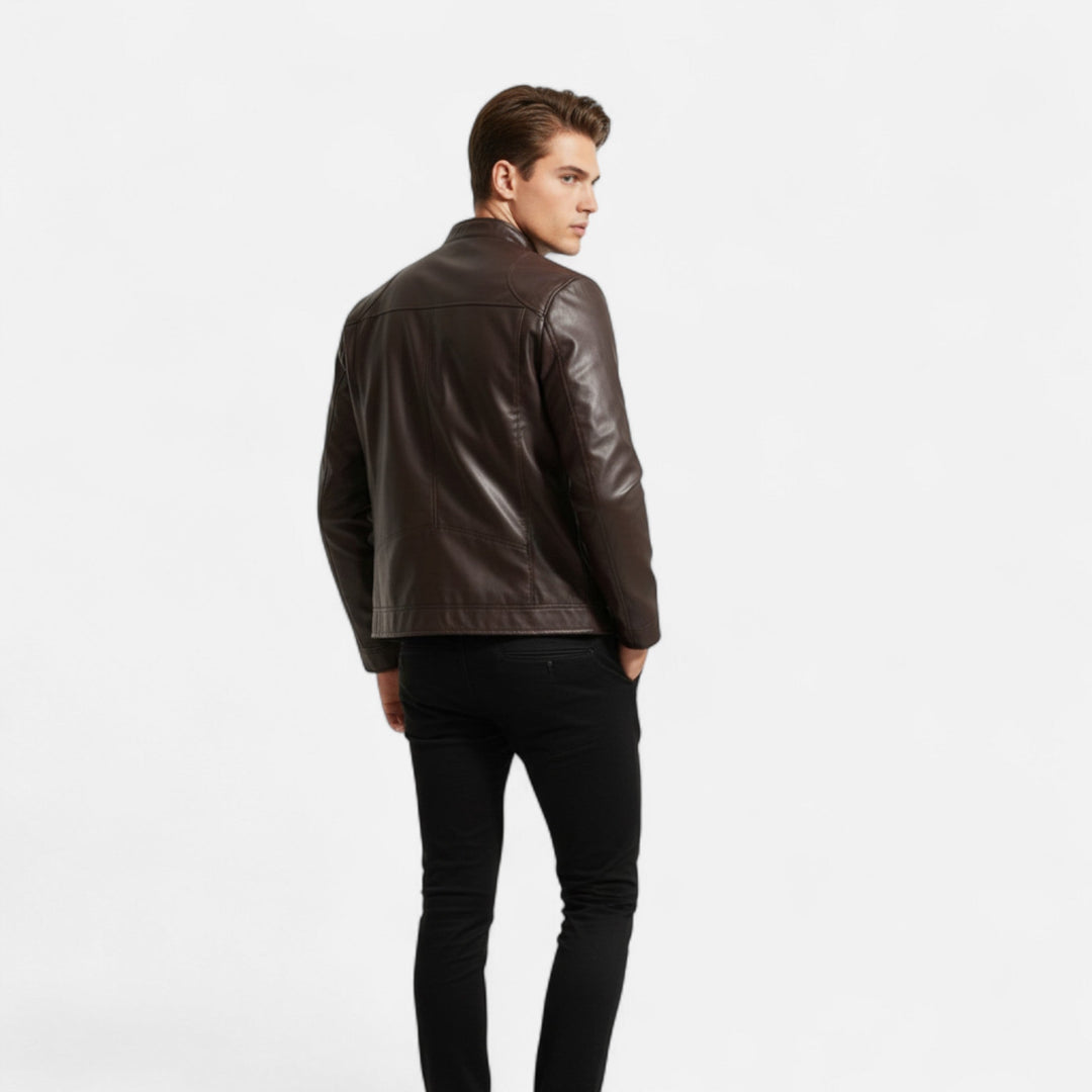 Męska kurtka ze sztucznej skóry | Ponadczasowy wysoki kołnierz z zamkiem błyskawicznym, smukły krój