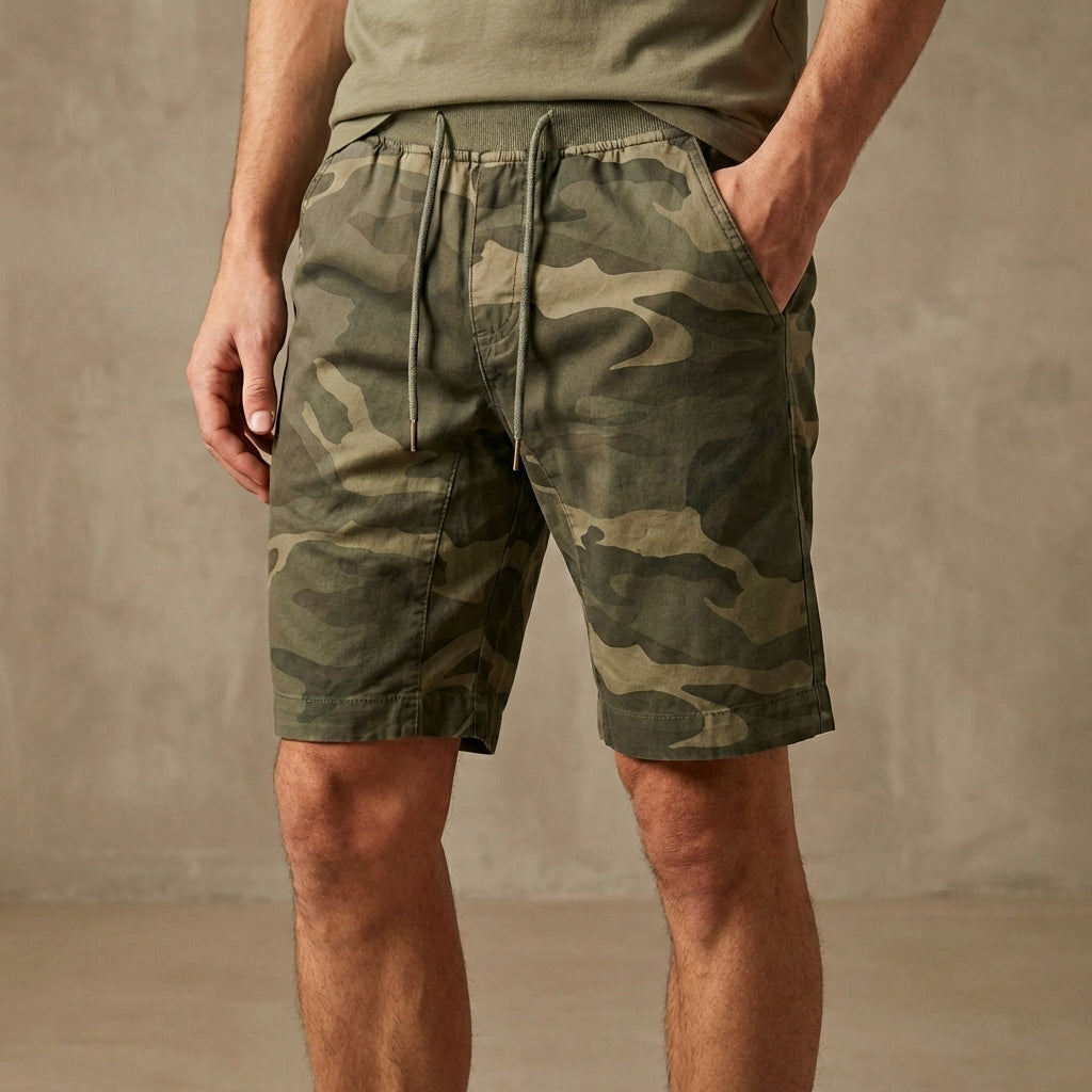 Pantaloncini cargo mimetici da uomo – Pantaloncini utilitari al ginocchio con vita regolabile