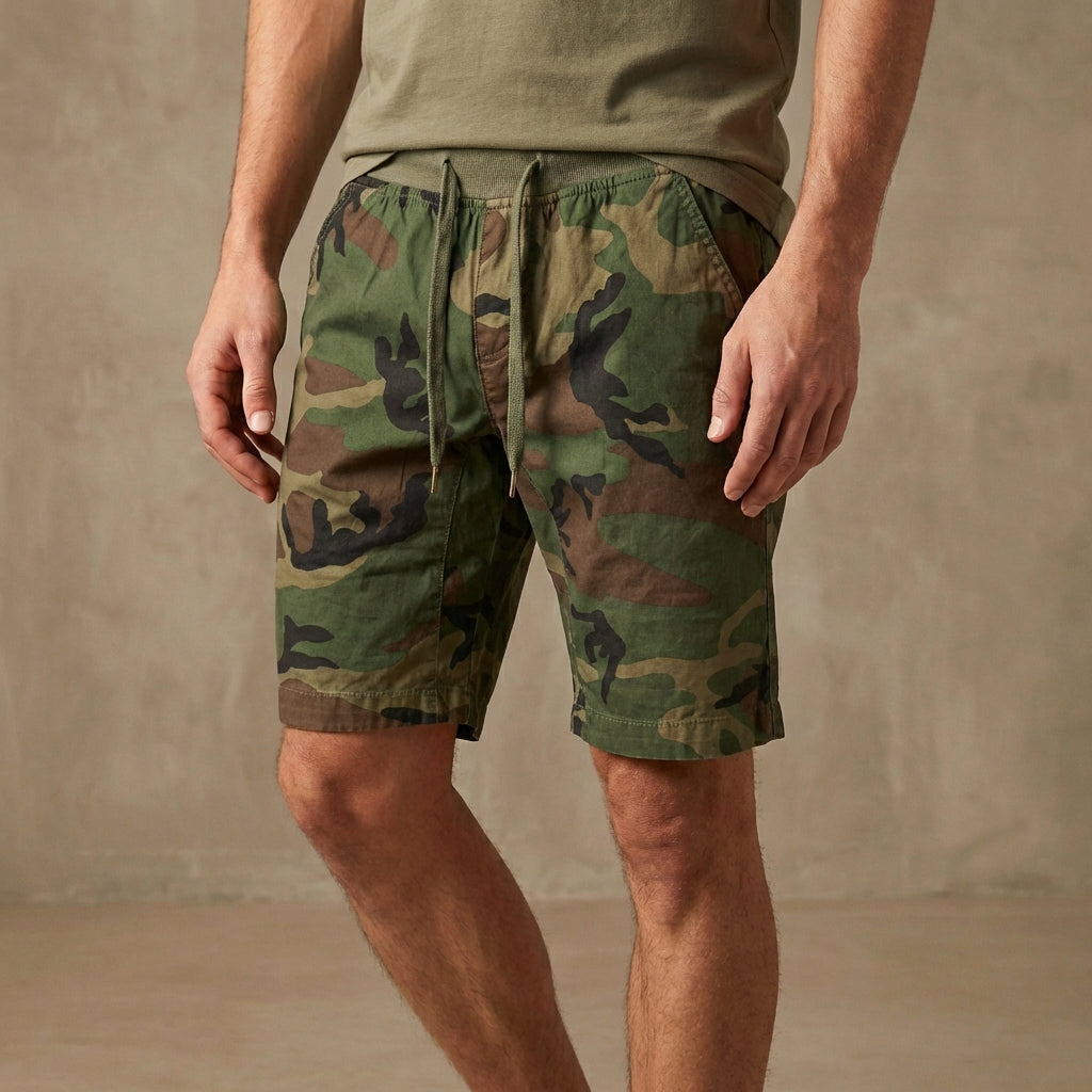 Pantaloncini cargo mimetici da uomo – Pantaloncini utilitari al ginocchio con vita regolabile