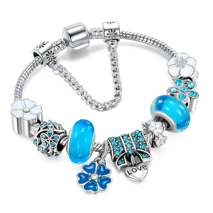 925 Sterling silver bracelet with flower charms | Elegant women's jewelry gift