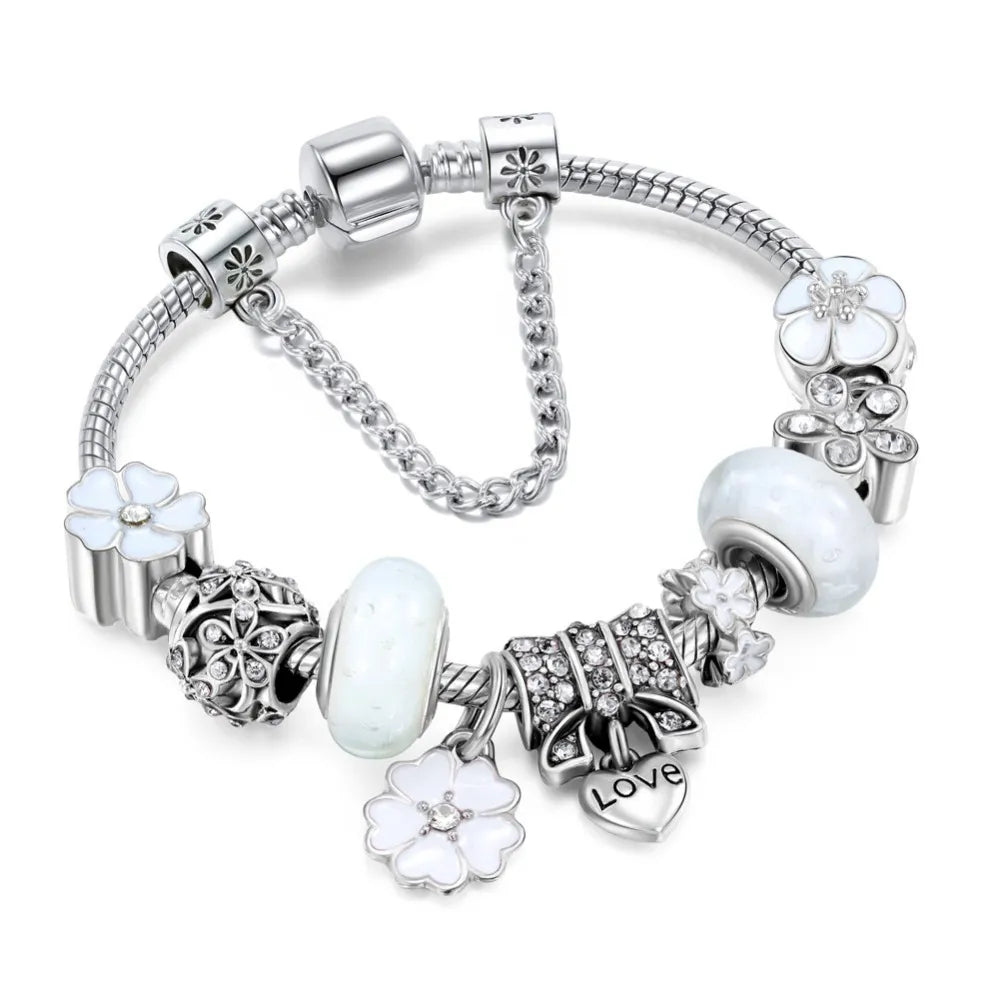925 Sterling silver bracelet with flower charms | Elegant women's jewelry gift