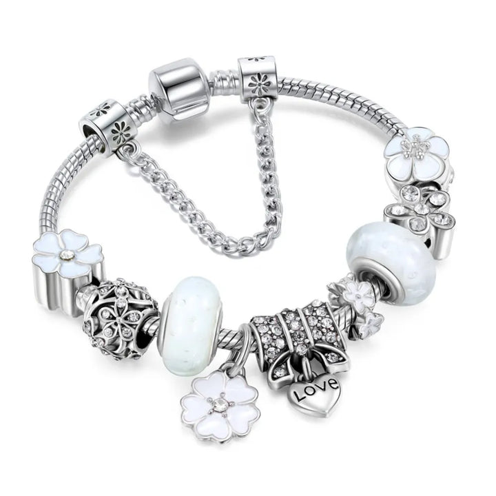 925 Sterling silver bracelet with flower charms | Elegant women's jewelry gift