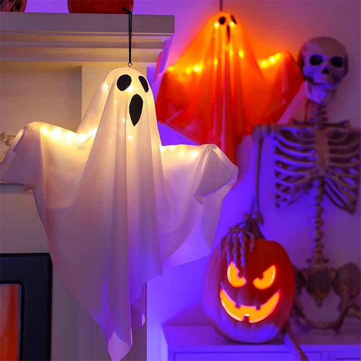 Decoraciones de fantasmas iluminadas de tela - colgantes espeluznantes de Halloween