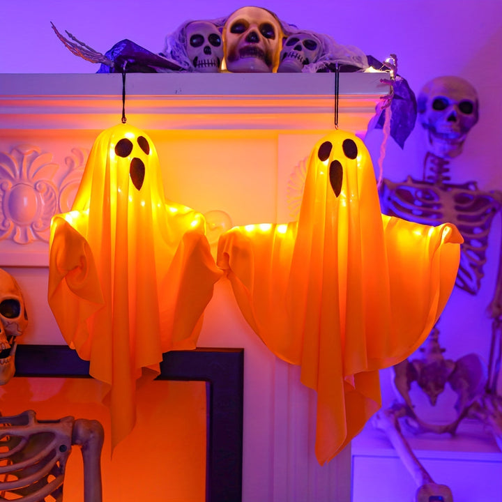 Decoraciones de fantasmas iluminadas de tela - colgantes espeluznantes de Halloween